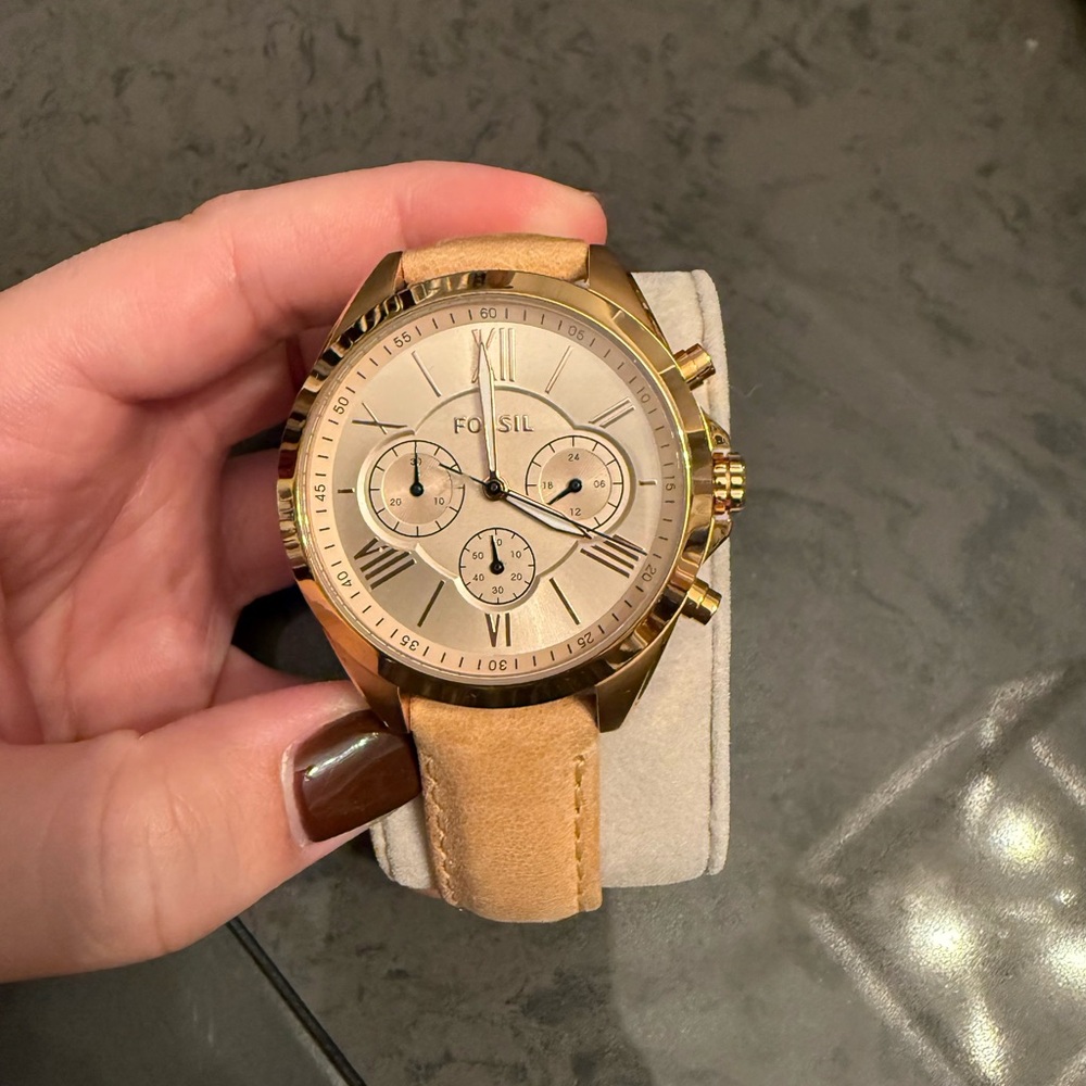 Fossil Gold Case with Tan Leather Strap Watch